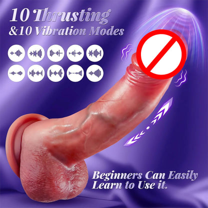 🍆 Thrusting Dildo Vibrator 🔥 10 Modes | 🎯 G-Spot & Anal | 💦 Soft Silicone